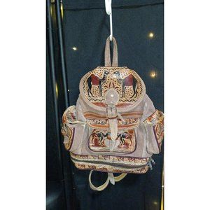 SOLD-🌈Leather Drawstring Backpack - Hand tooled embroidery